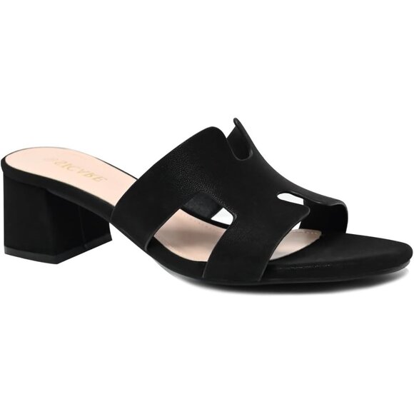 SICARE Square Open Toe Strappy Leather Women Sandals Low Block Chunky Heels - Picture 2 of 12